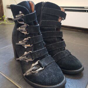 Jeffrey Campbell Vintage Black Suede Boots with Silver Buckles – Size 9
